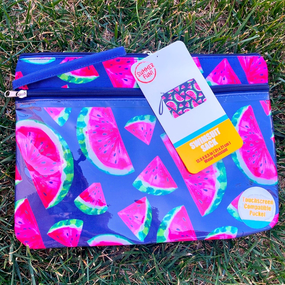 Summer fun water resistant pouch for swimsuit in watermelon pattern